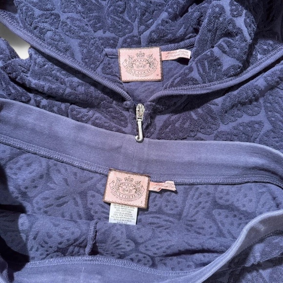 🦋JUICY COUTURE NAVY EMBOSSED BUTTERFLY TERRY CLOTH MATCHING SET HOODIE SHORTS - Picture 3 of 5